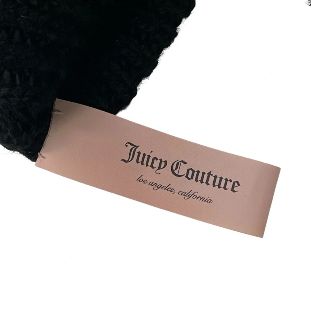 Juicy Couture Black Sequin Beanie and Gloves Knit set Wool Blend Winter